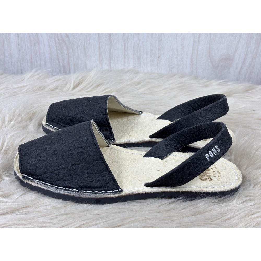 Pons Avarca Sandals Black Vegan Slingback Spain Womens 7 Resort Minimalist